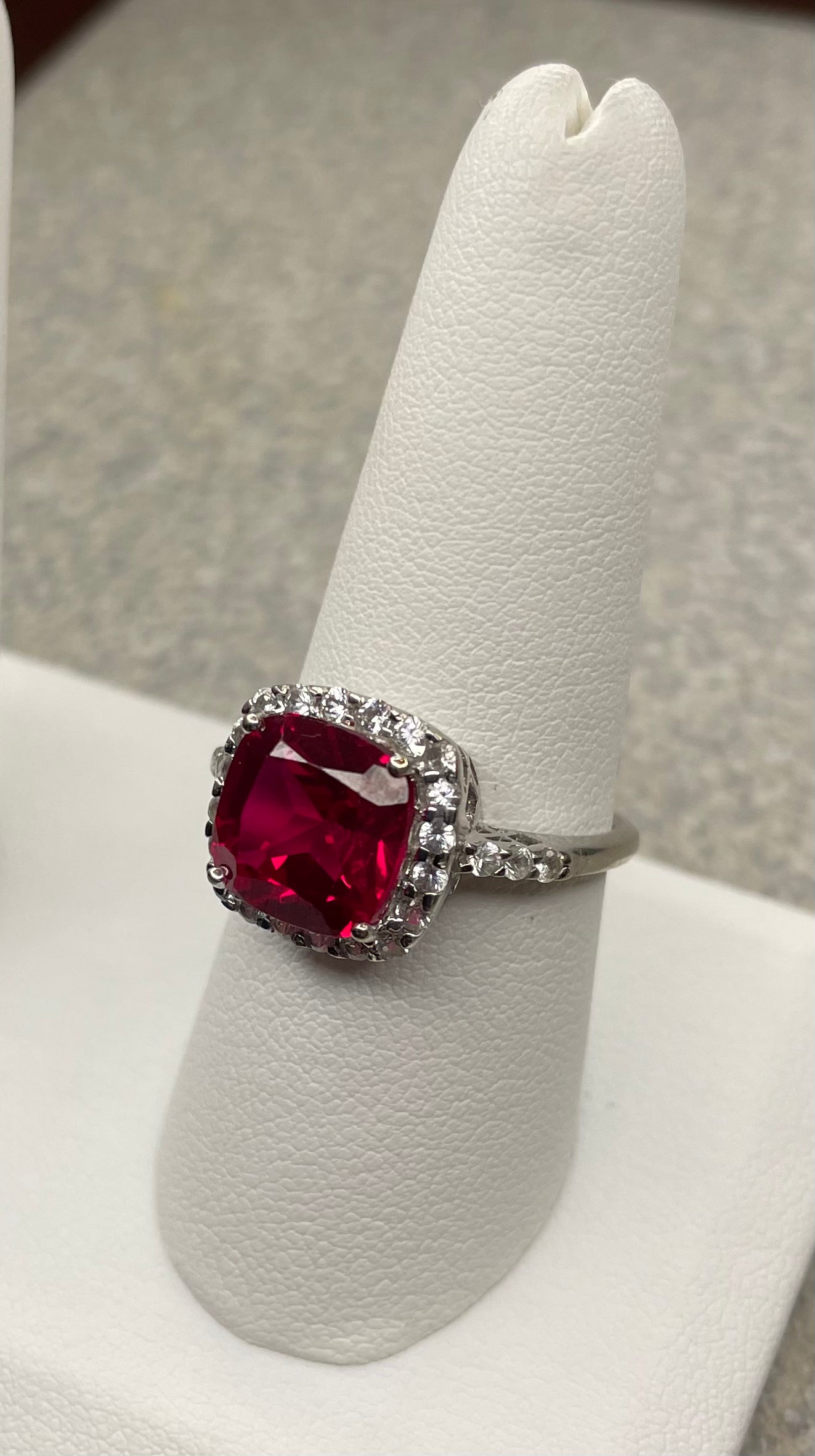 10k white Gold Ruby & Moissanite Ring