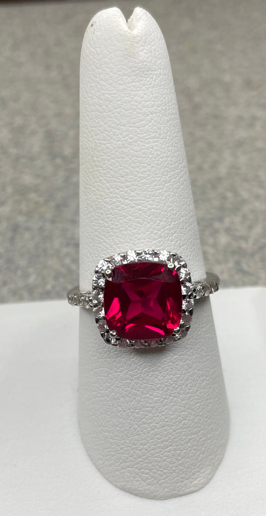 10k white Gold Ruby & Moissanite Ring