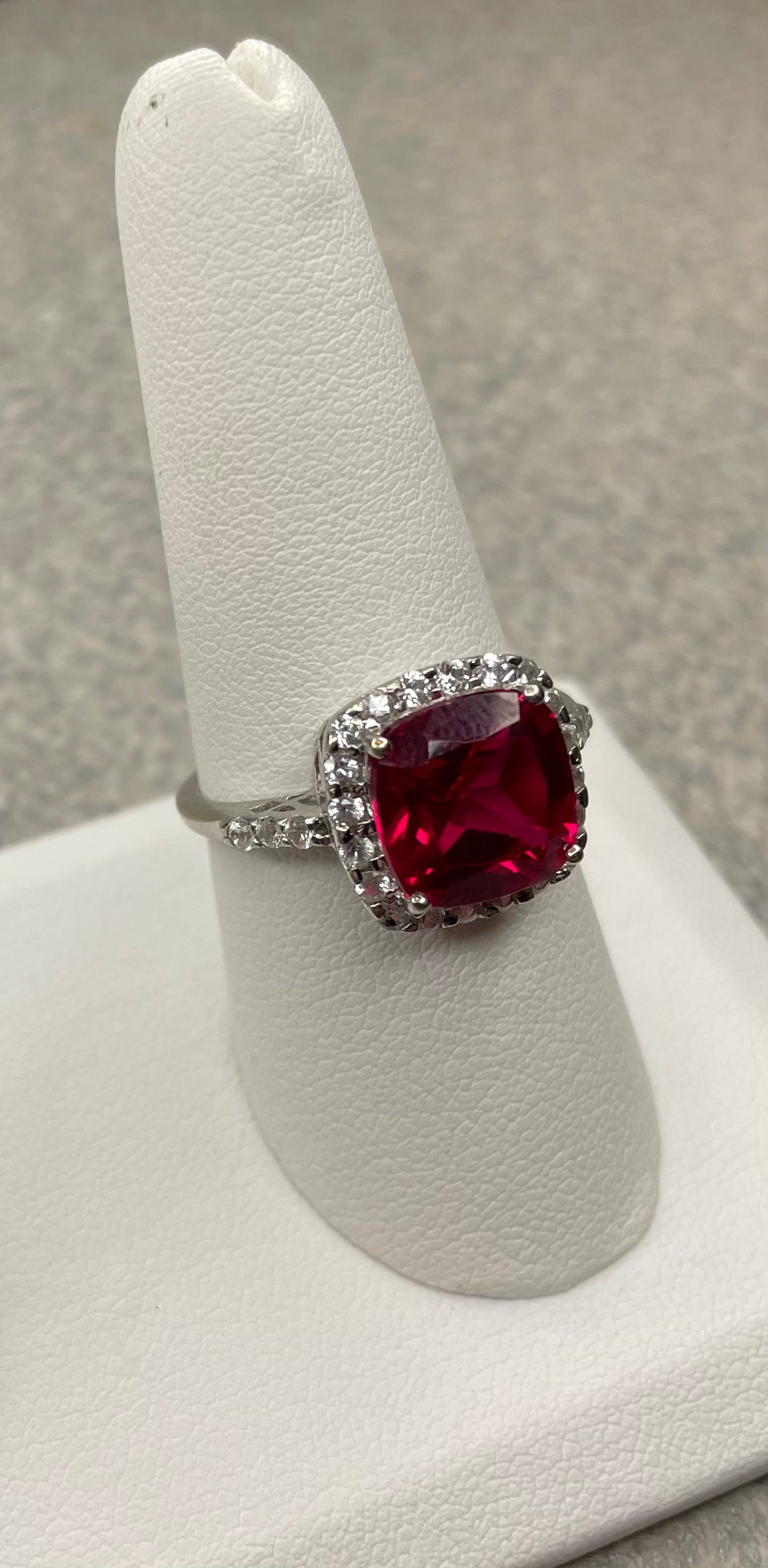 10k white Gold Ruby & Moissanite Ring