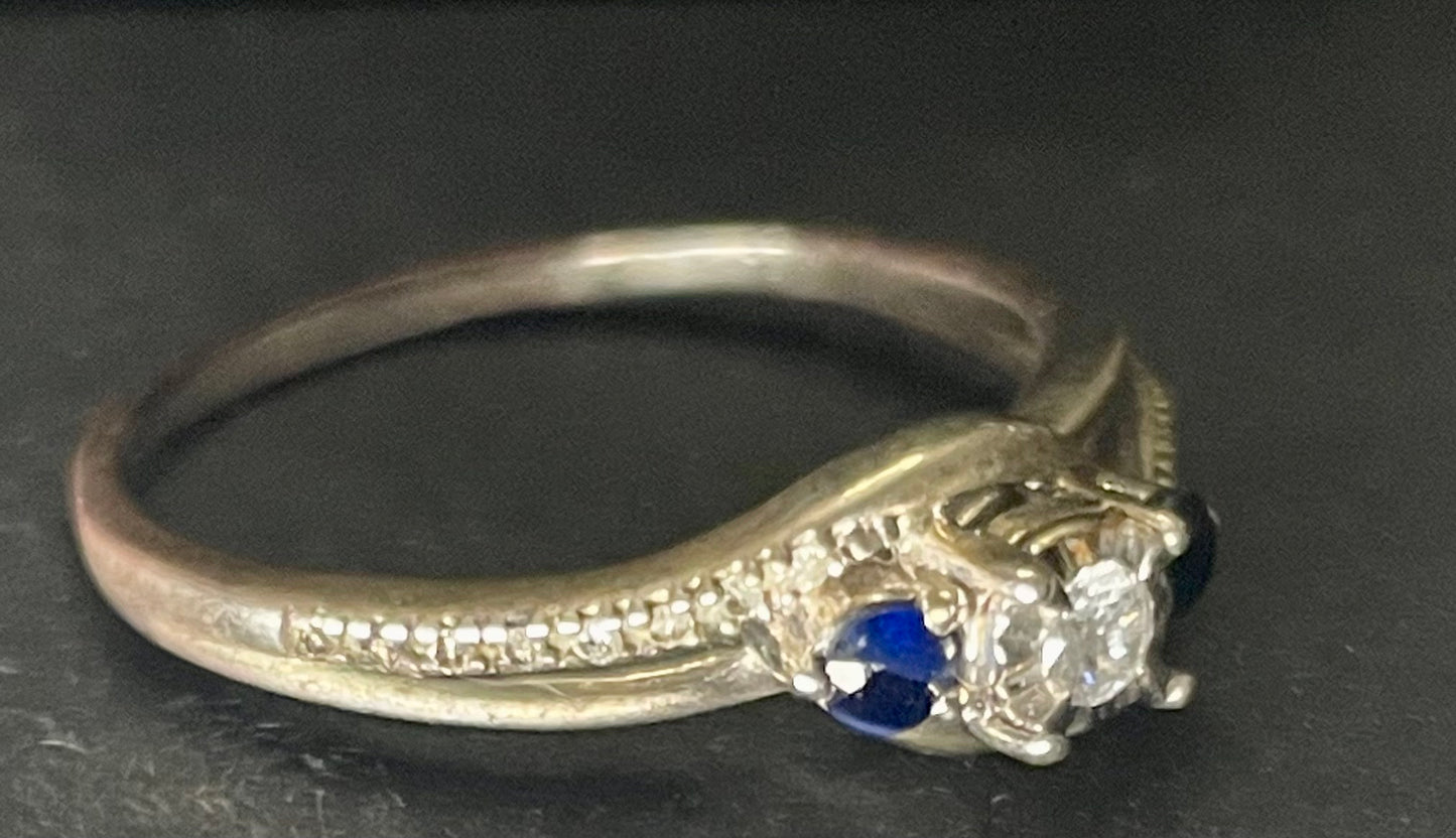 Sterling Silver Blue Sapphire And Diamond Ring