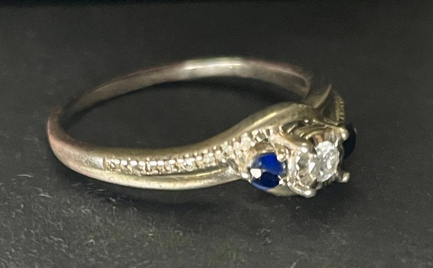 Sterling Silver Blue Sapphire And Diamond Ring